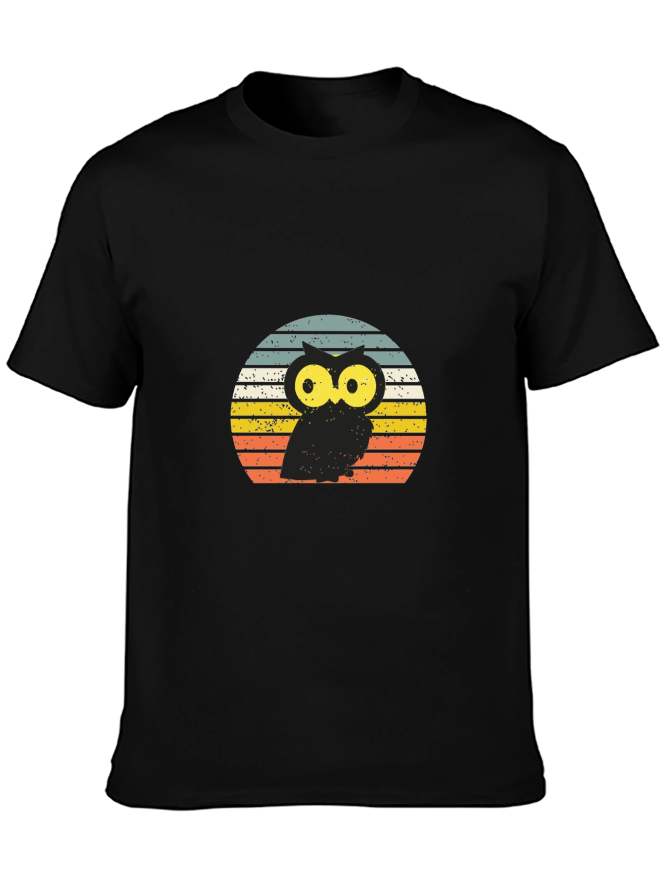 Black Retro Owl T-Shirt - Vintage Sunset Design view 3