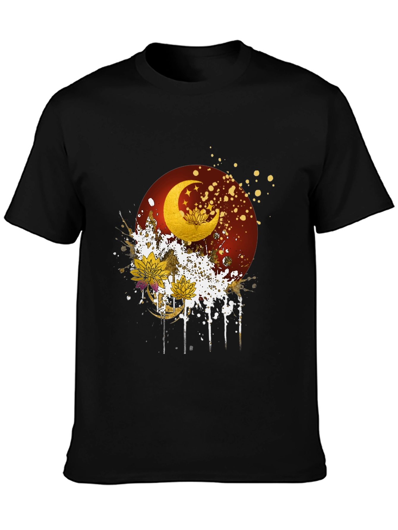 Black Celestial Moon & Lotus Graphic Tee view 3
