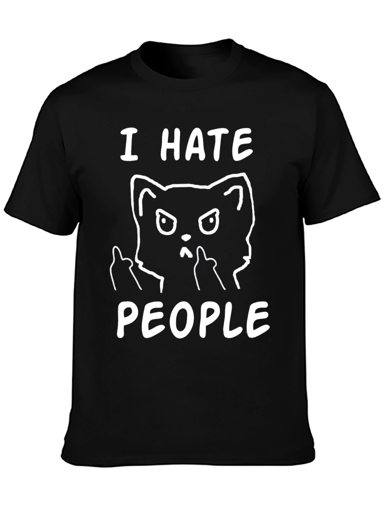 Black I Hate People Cat T-Shirt view 3