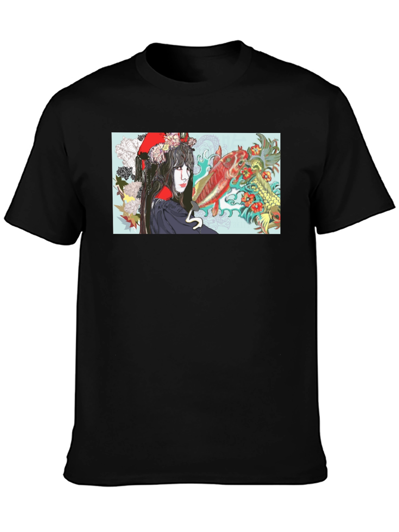 Black Koi Fish Geisha Graphic T-Shirt view 3