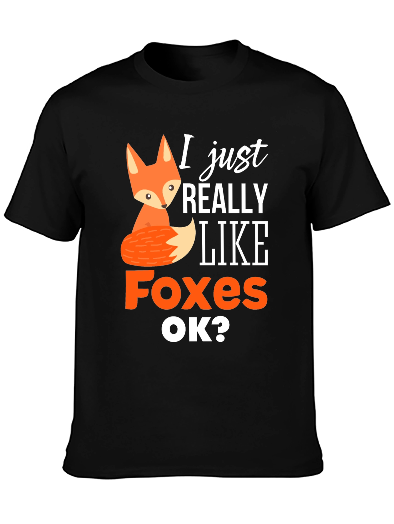 Black Cute Fox Graphic Tee - I Just Really Like Foxes view 3