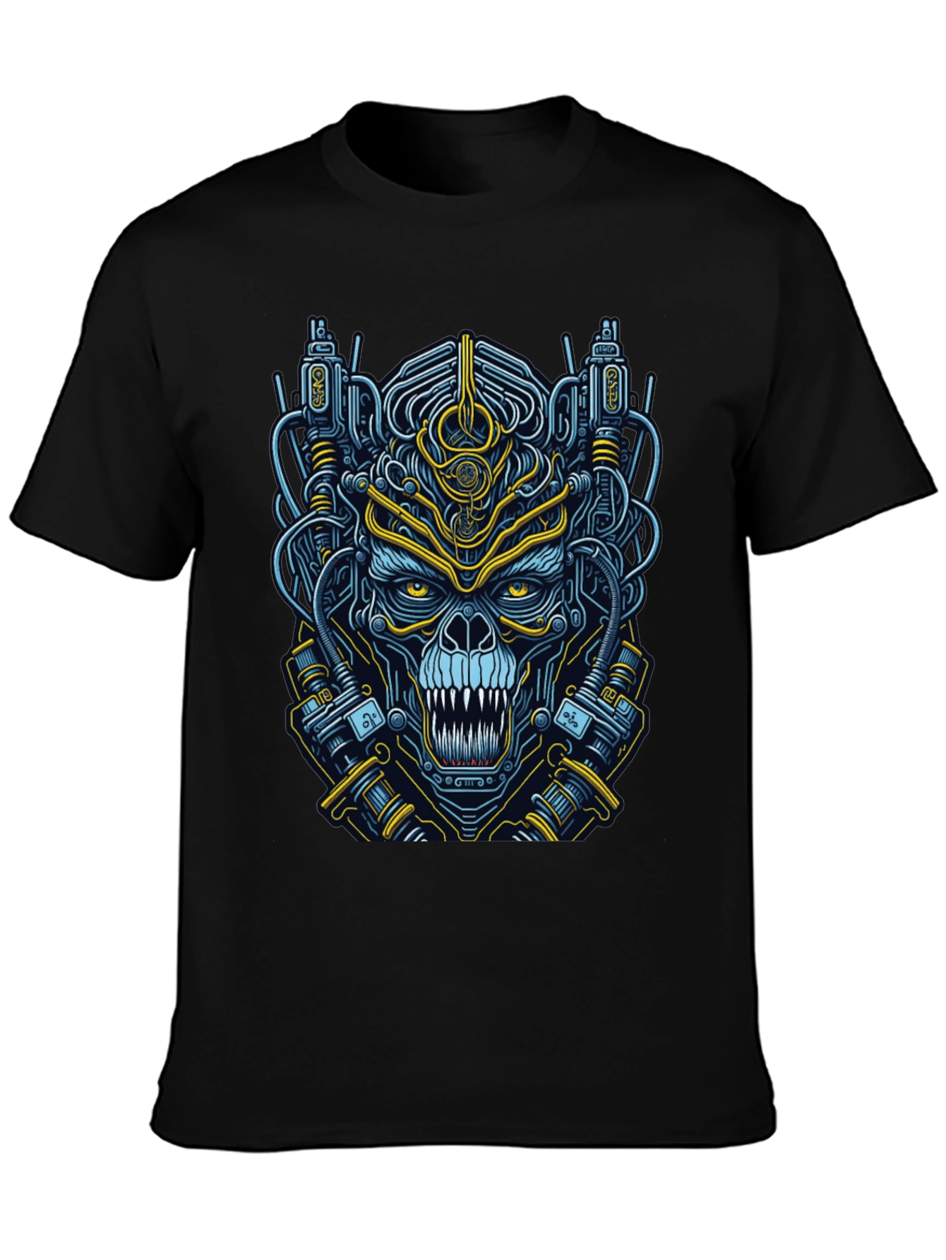 Black Cyberpunk Skull Graphic T-Shirt - Men's Black Tee view 3