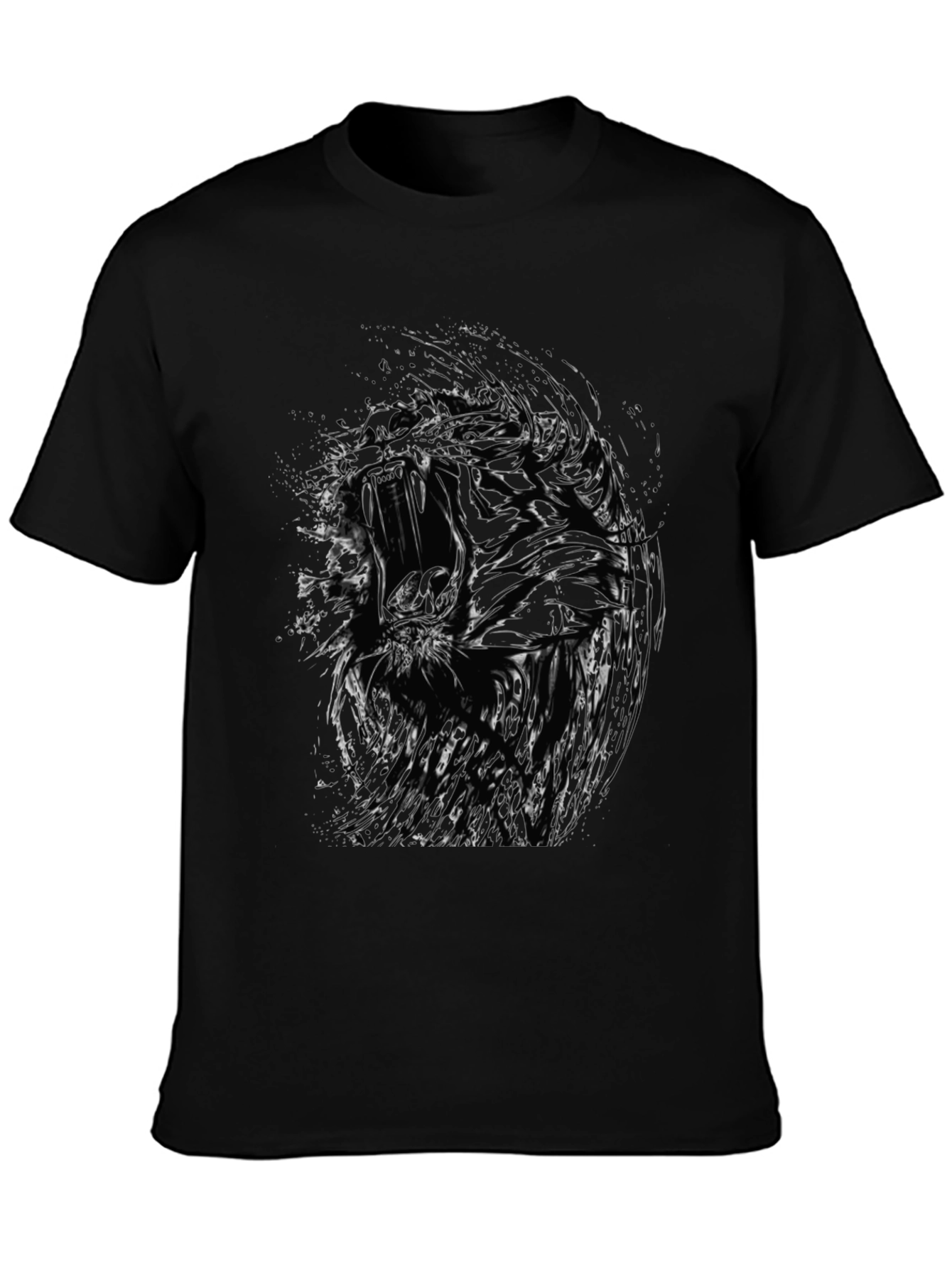 Black Abstract Roaring Tiger Graphic Black T-Shirt view 3