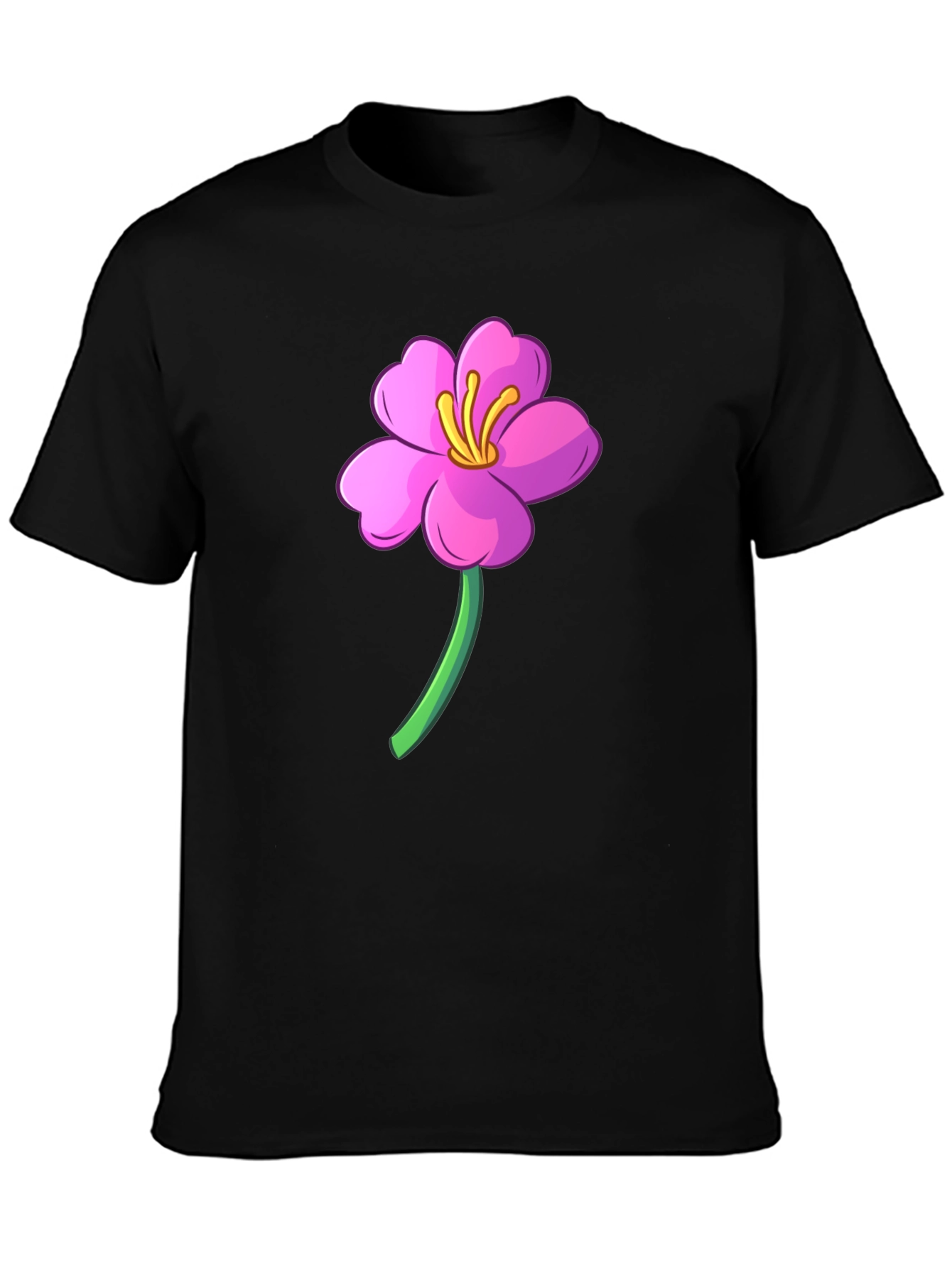 Black Pink Flower Graphic Black T-Shirt view 3