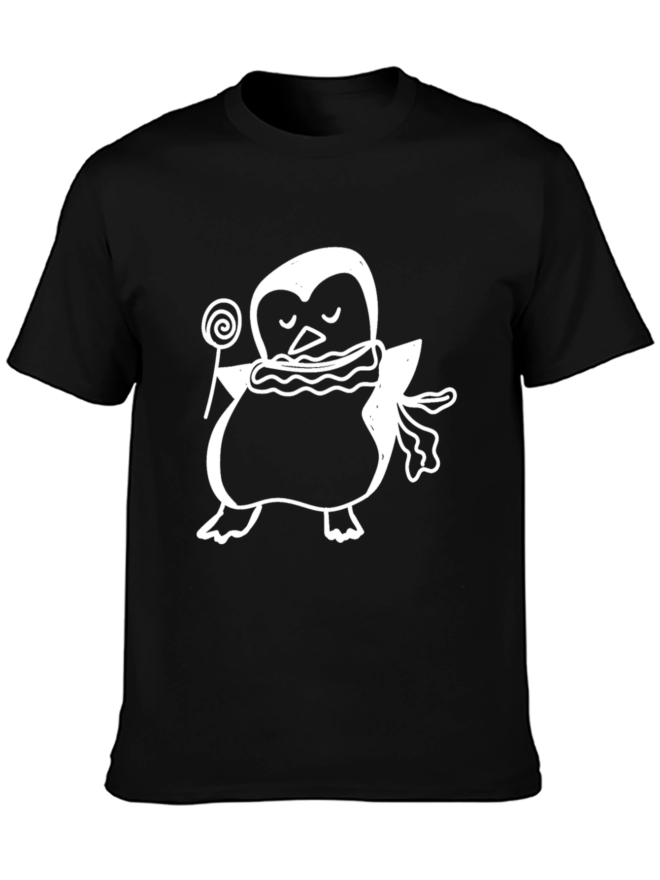 Black Penguin Lollipop Black T-Shirt - Cute Animal Tee view 3