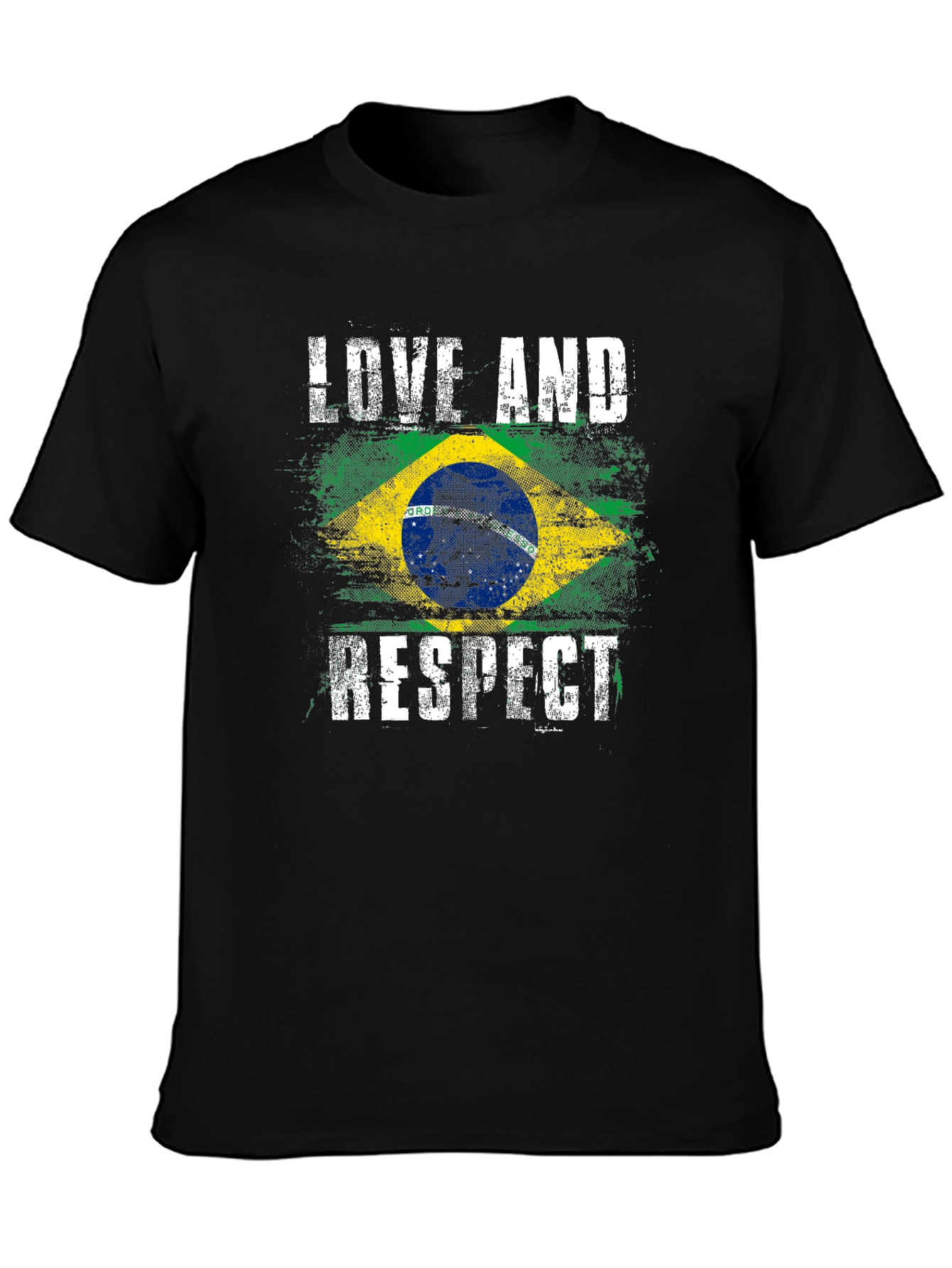Black Brazil Flag Love and Respect T-Shirt view 3