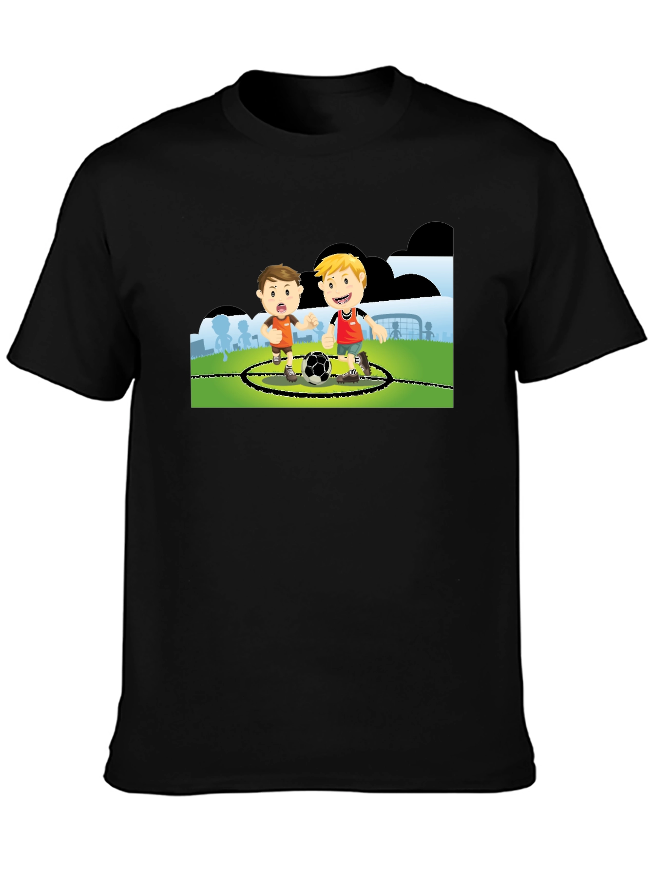 Black Boys Soccer Cartoon Black T-Shirt view 3