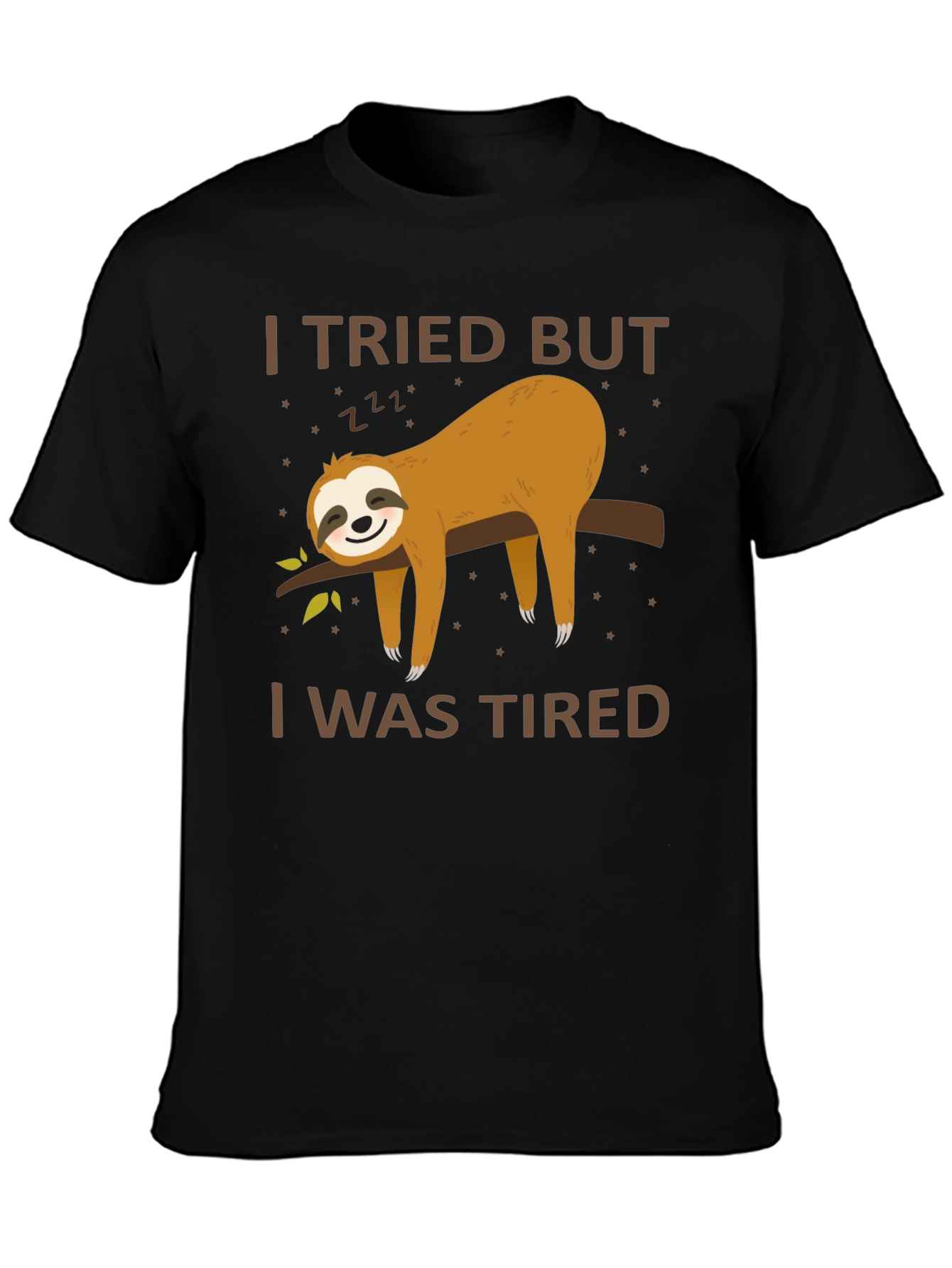 Black I Tried But I Was Tired Sloth T-Shirt view 3