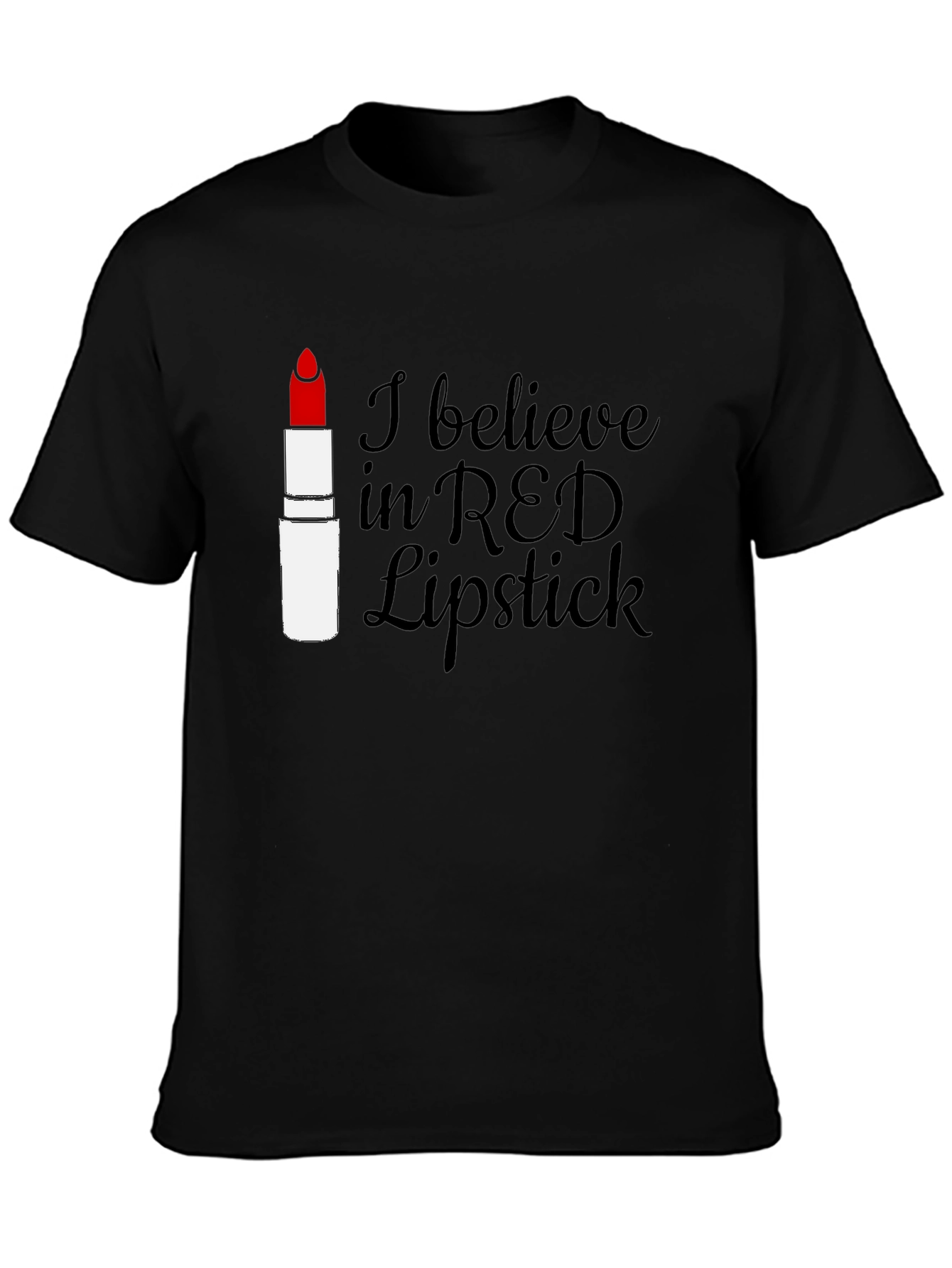 Black Red Lipstick Believer Tee - Stylish Graphic T-Shirt view 3