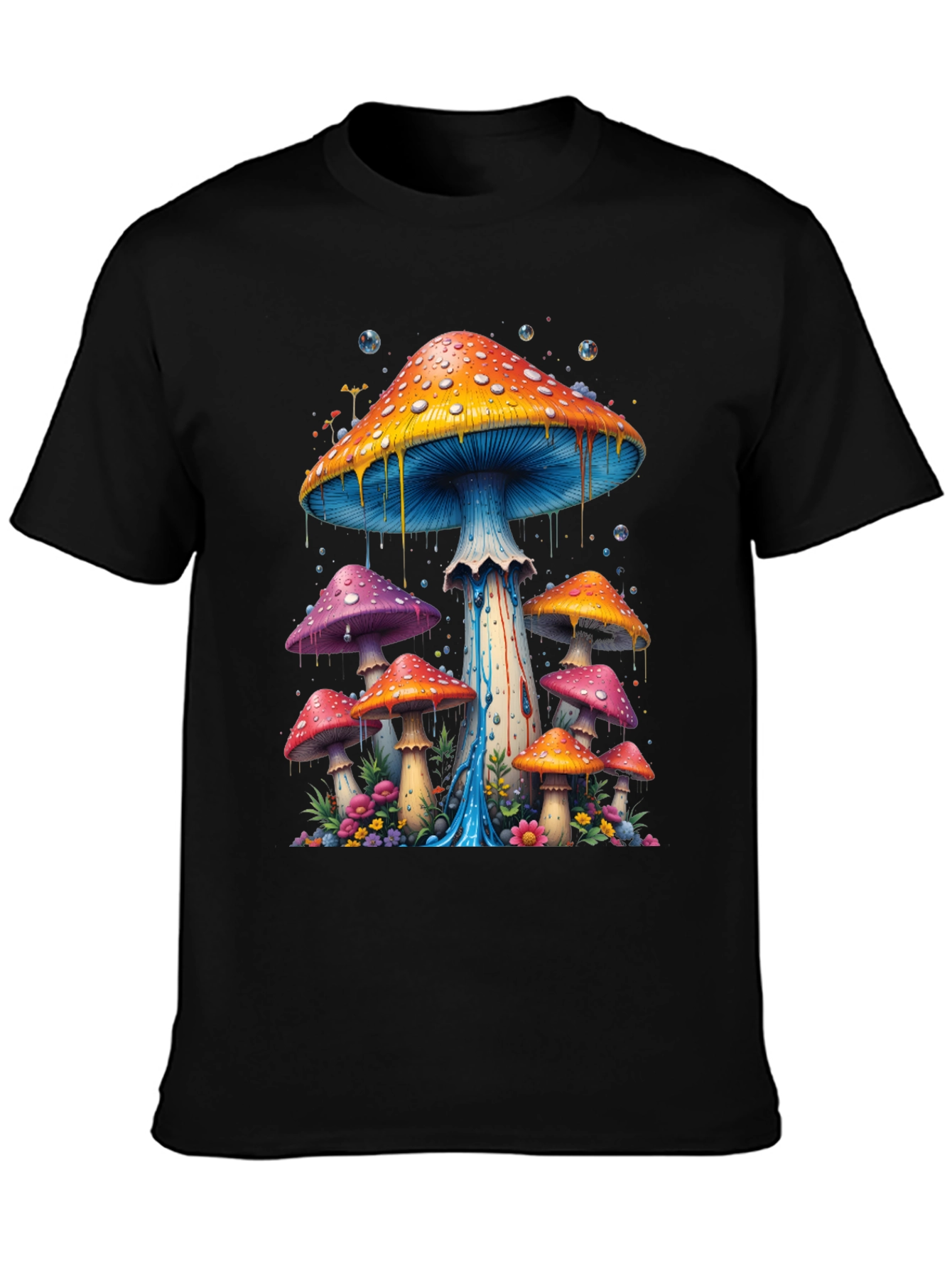 Black Psychedelic Mushroom Graphic Tee - Black Cotton Blend view 3