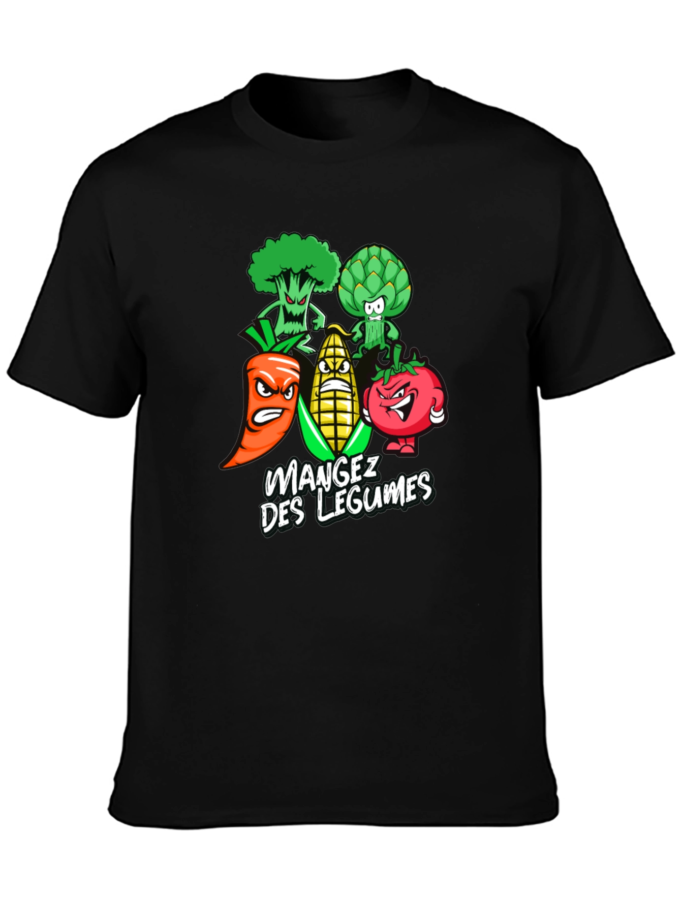 Black Eat Your Vegetables T-Shirt - Funny Cartoon Veggies Tee view 3