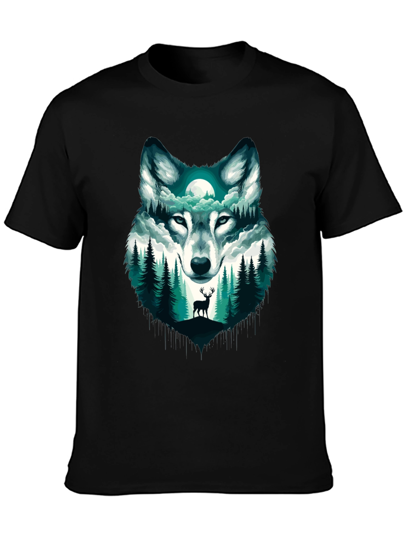 Black Wolf & Forest Graphic Tee - Nature Inspired Design view 3