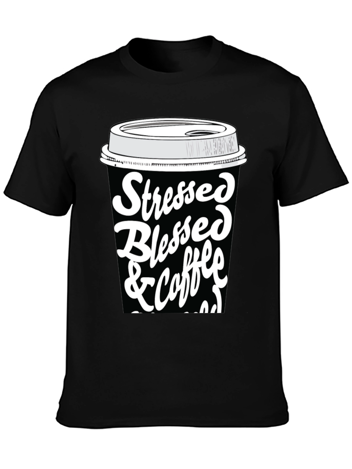 Black Stressed Blessed & Coffee Obsessed T-Shirt view 3