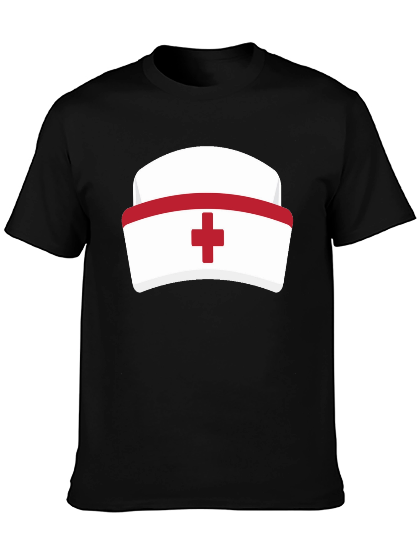 Black Nurse Hat Graphic T-Shirt - Black Cotton Tee view 3