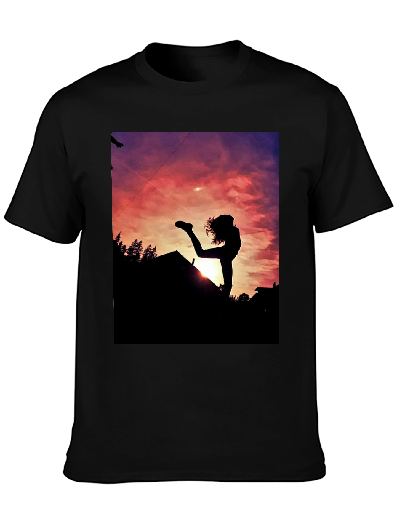 Black Silhouette Sunset Graphic Tee - Black Cotton Blend view 3