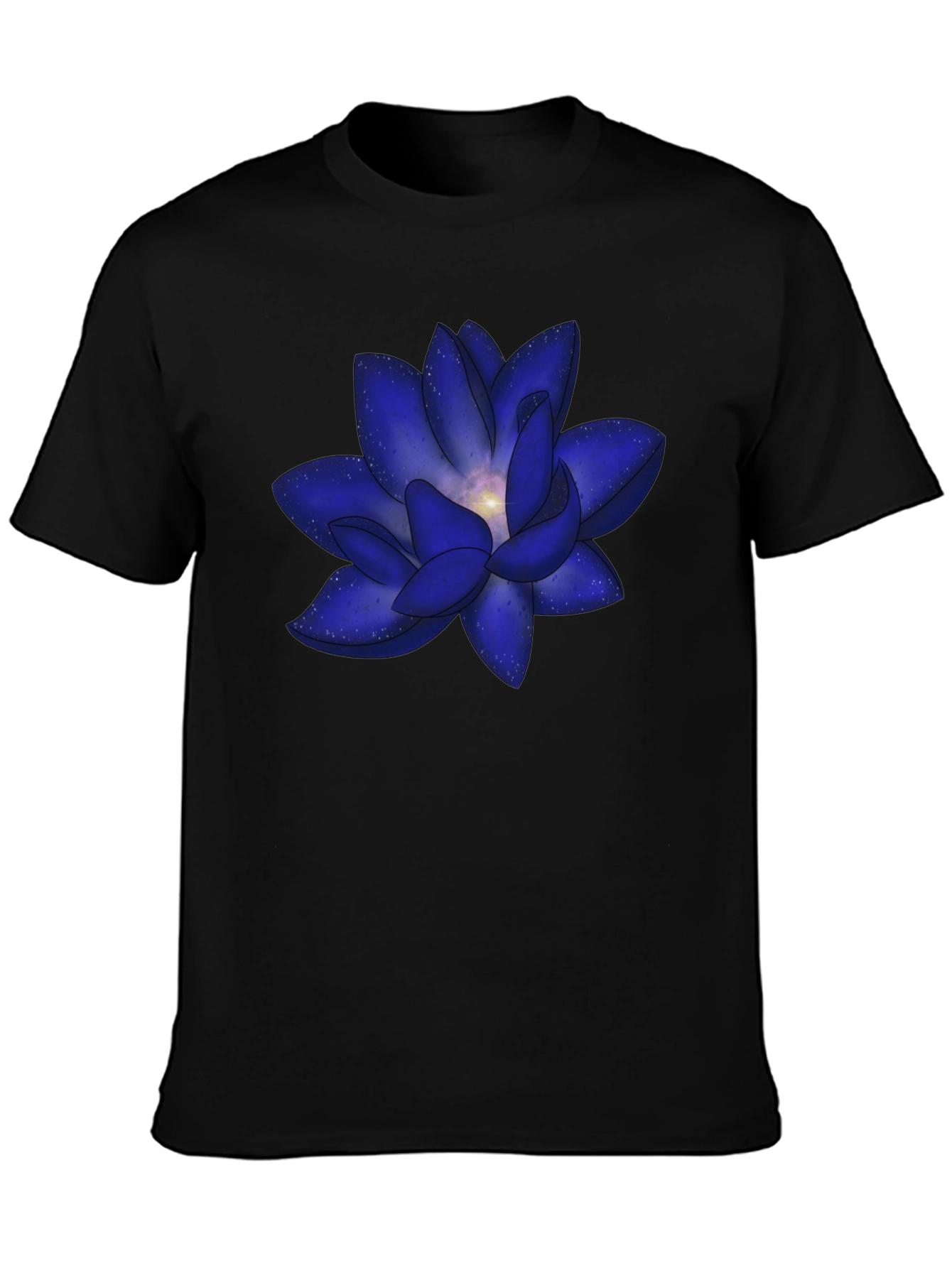 Black Blue Space Lotus Graphic T-Shirt - Modern Design view 3