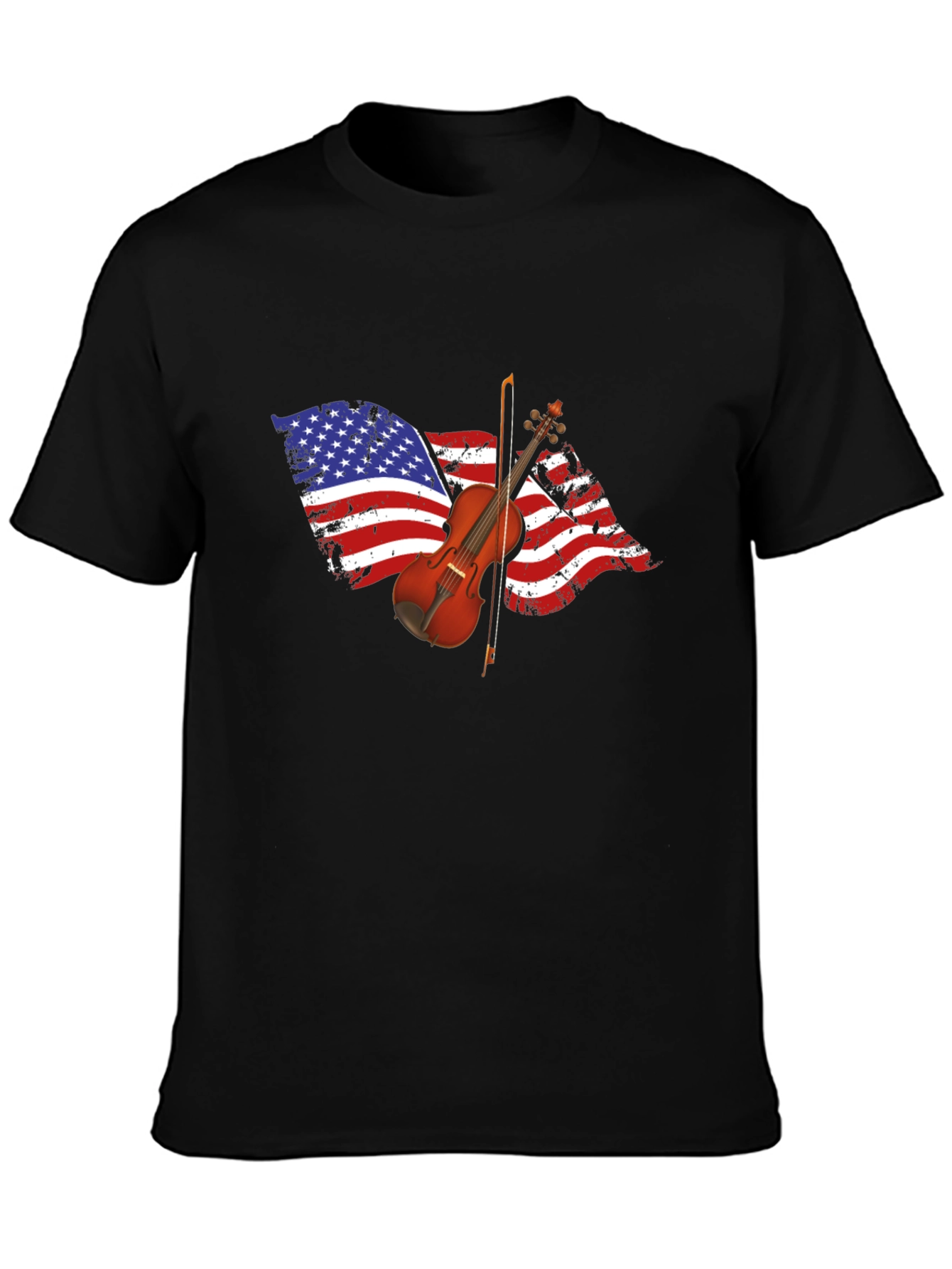 Black American Flag Violin Graphic T-Shirt view 3