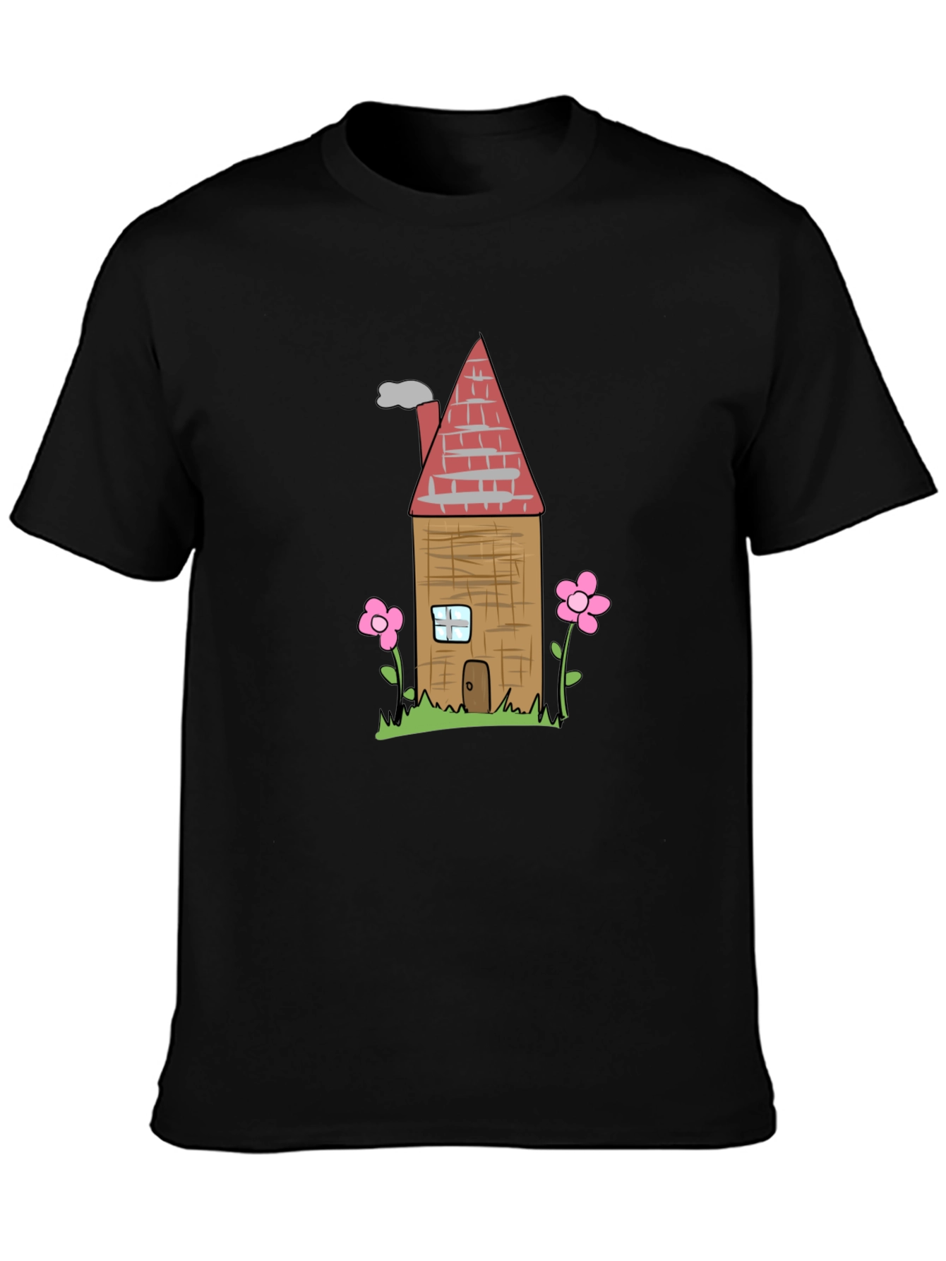 Black Cartoon House Graphic T-Shirt - Black view 3