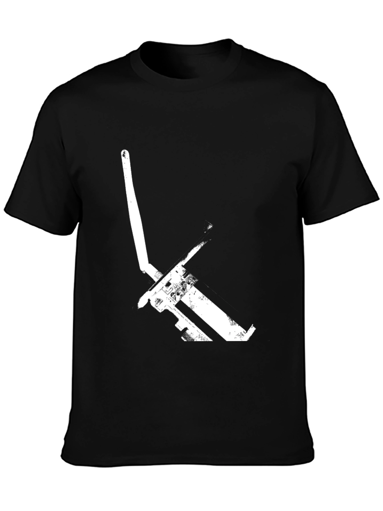 Black Graphic Tee: Minimalist White Pickaxe Print - Black Cotton T-Shirt view 3
