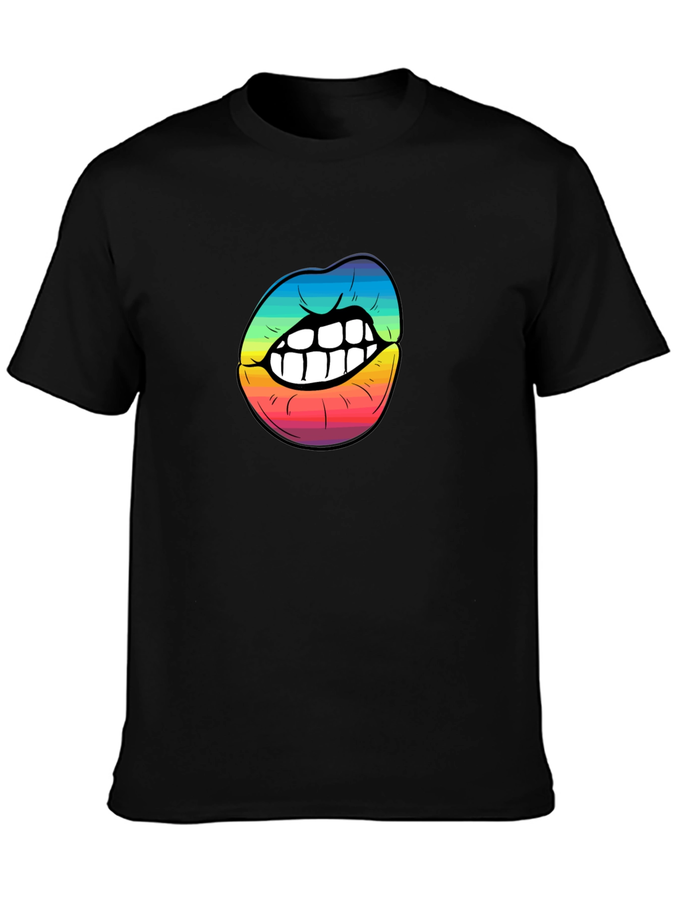 Black Rainbow Lips Graphic Black T-Shirt view 3