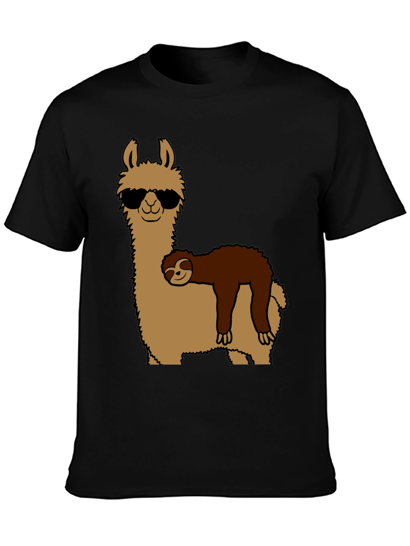 Black Cool Llama & Sloth Graphic T-Shirt view 3