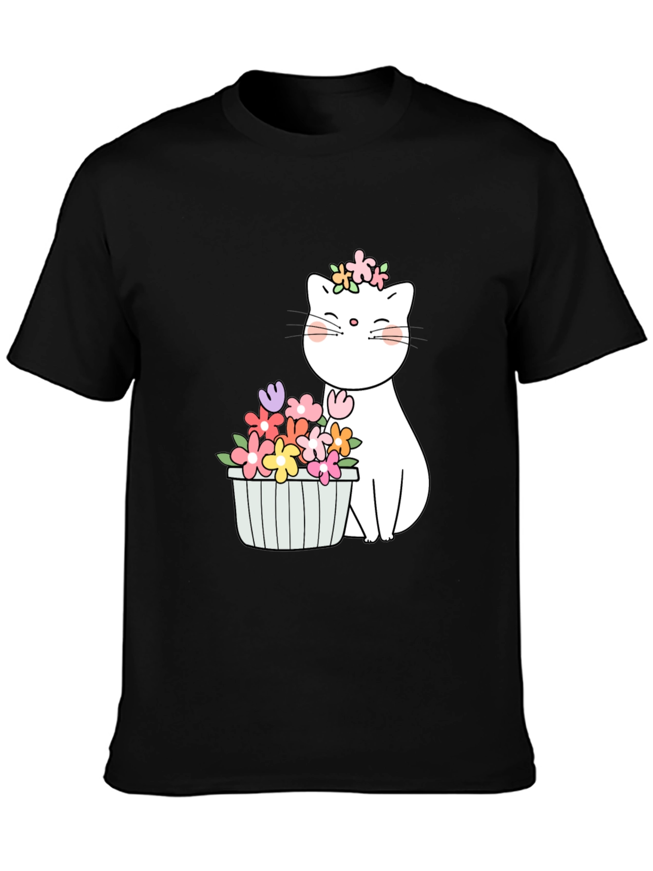 Black Floral Cat Graphic T-Shirt view 3