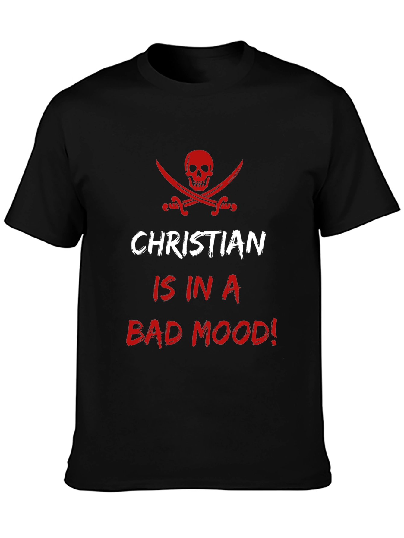 Black Christian Bad Mood T-Shirt - Pirate Skull Design view 3