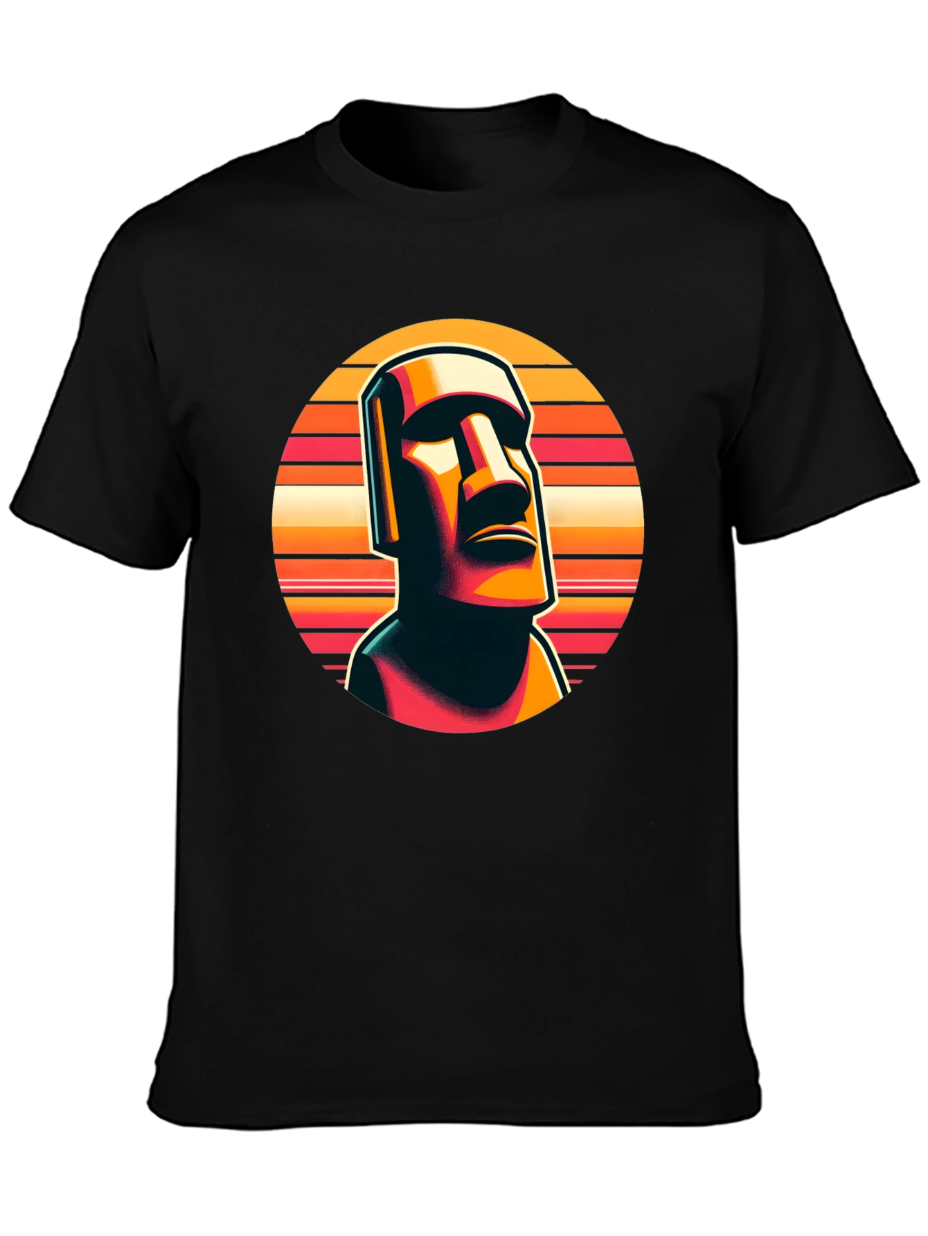 Black Moai Statue Graphic Tee - Retro Style view 3
