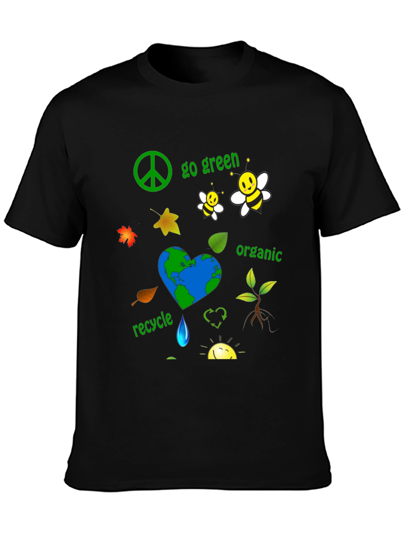 Black Eco-Friendly Go Green Organic Graphic T-Shirt view 3