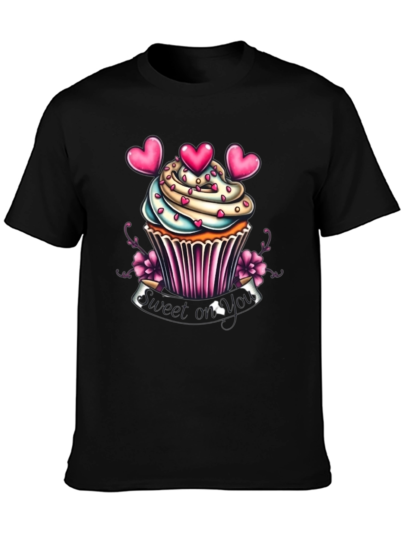 Black Sweet On You Cupcake Graphic T-Shirt view 3