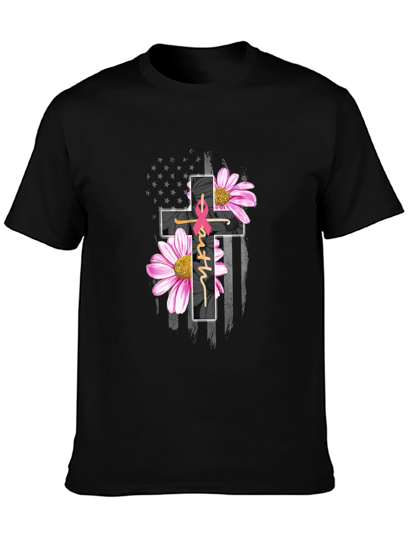 Black Faith Hope Love Breast Cancer Awareness T-Shirt view 3