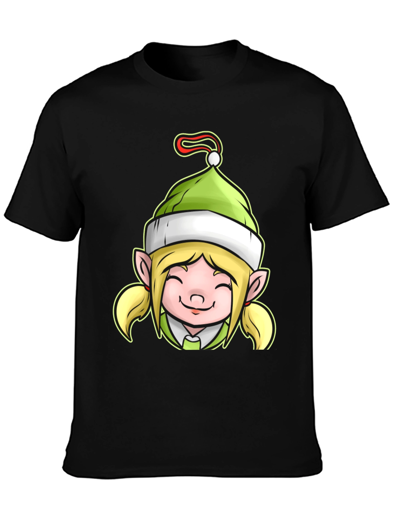 Black Festive Elf Girl Graphic Tee view 3