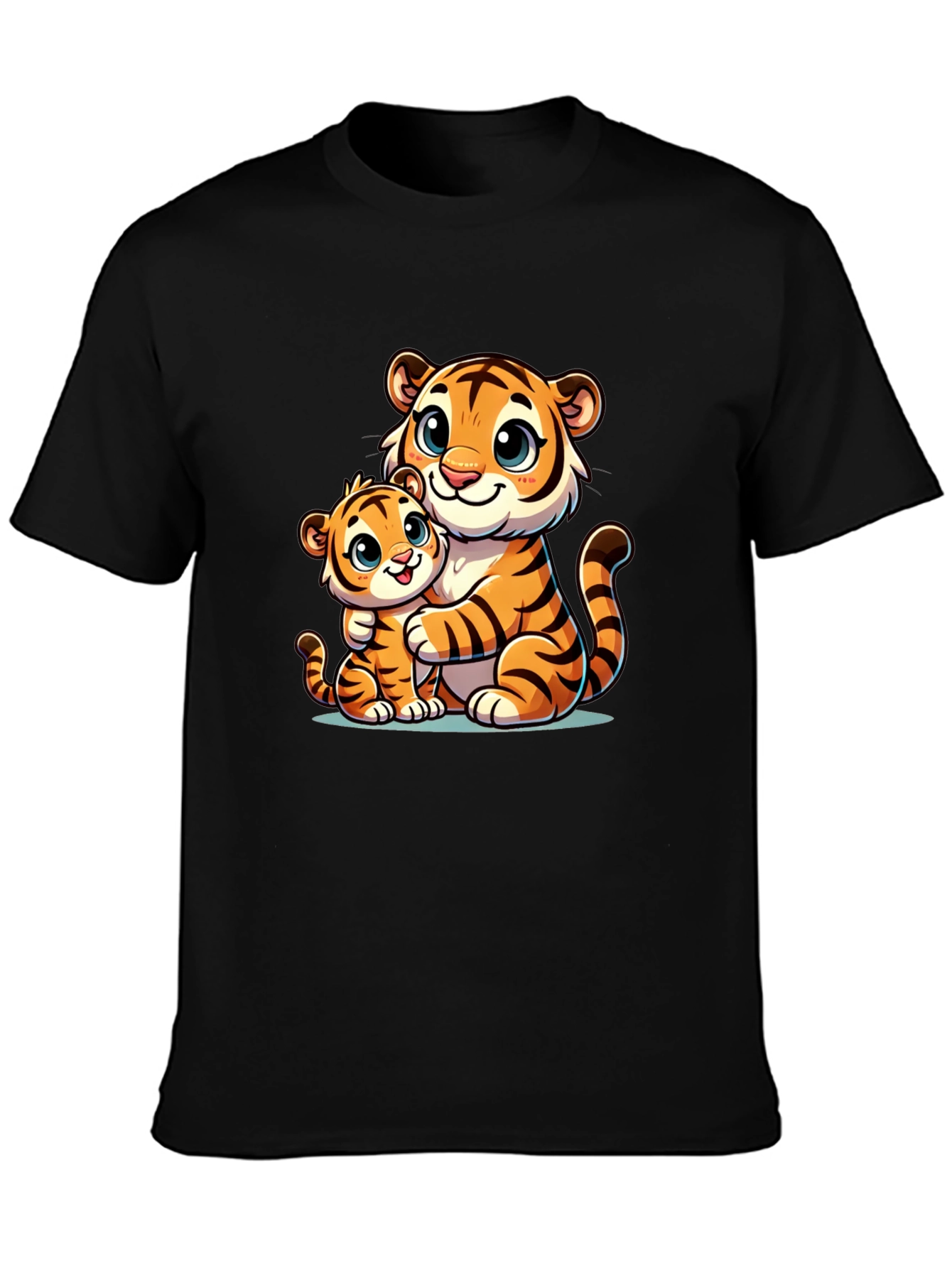 Black Cute Tiger Family Black T-Shirt view 3