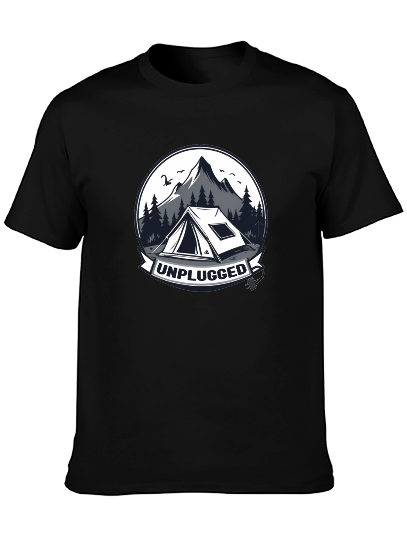 Black Unplugged Camping Graphic T-Shirt view 3