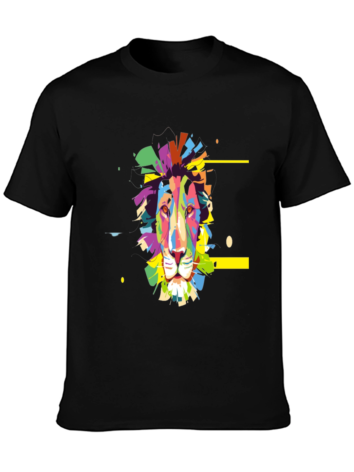 Black Colorful Lion Graphic Print Tee - Black view 3