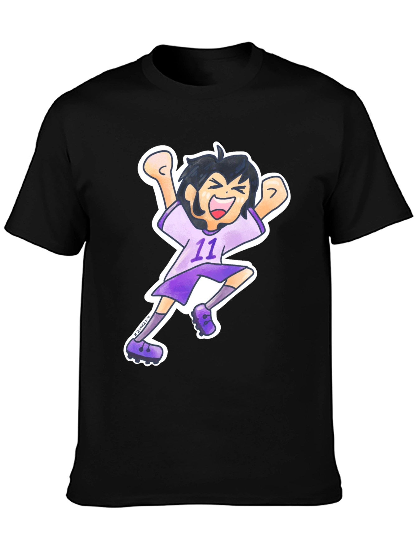 Black Cartoon Soccer Player Graphic Tee view 3