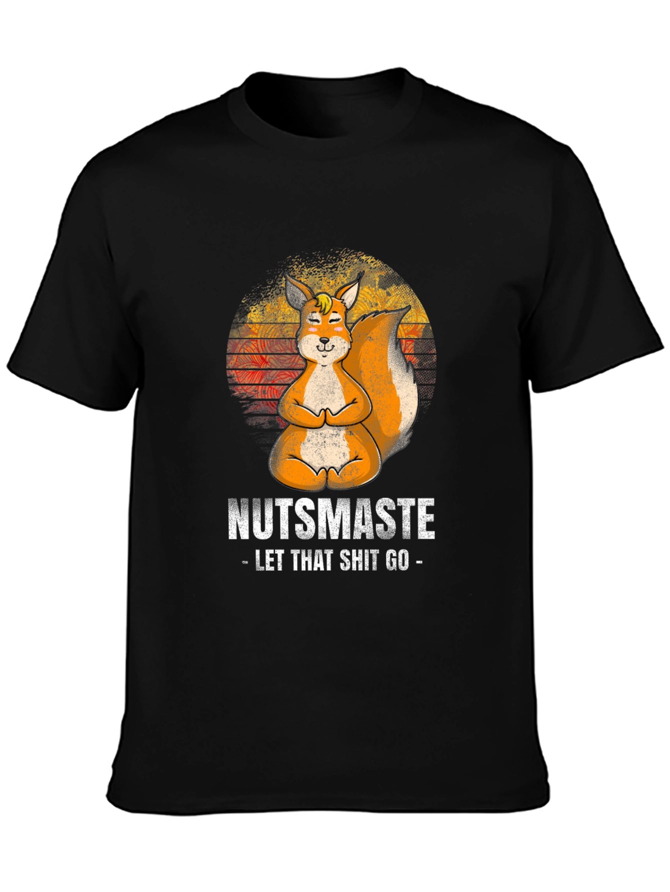 Black Nutsmaste Squirrel T-Shirt - Let That Shit Go - Yoga Squirrel view 3