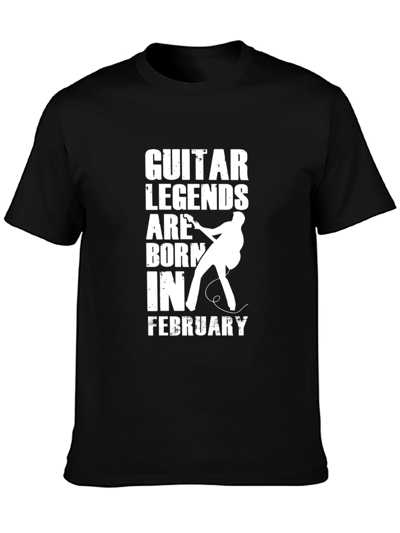 Black Guitar Legends February Birthday Black T-Shirt view 3