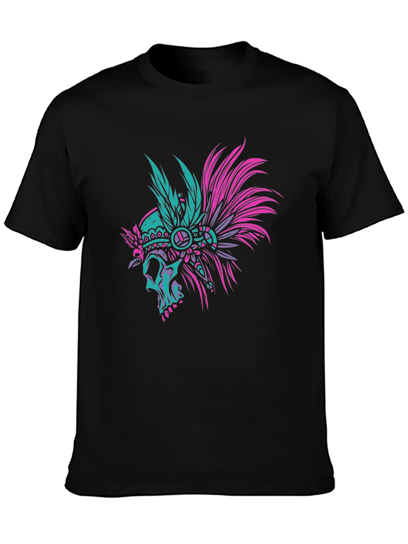 Black Skull Indian Headdress Black T-Shirt view 3