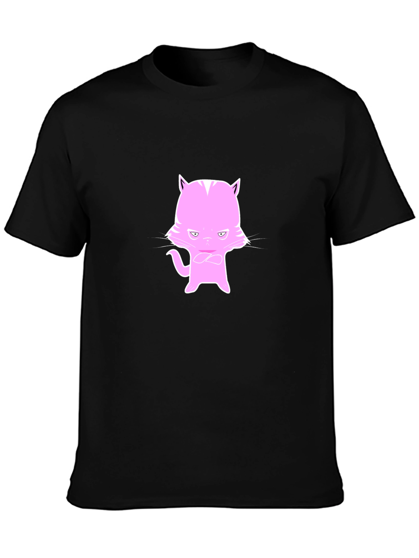 Black Men's Black T-Shirt with Pink Cat Design view 3