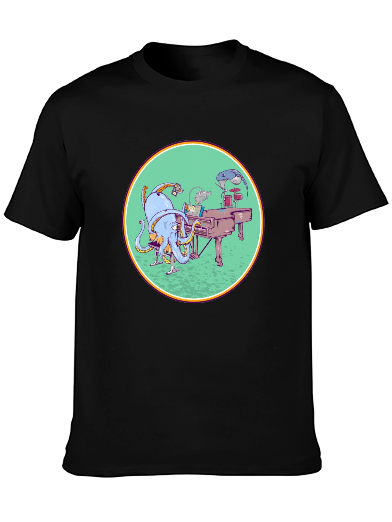 Black Octopus Musician Graphic Tee - Cool Black T-Shirt view 3
