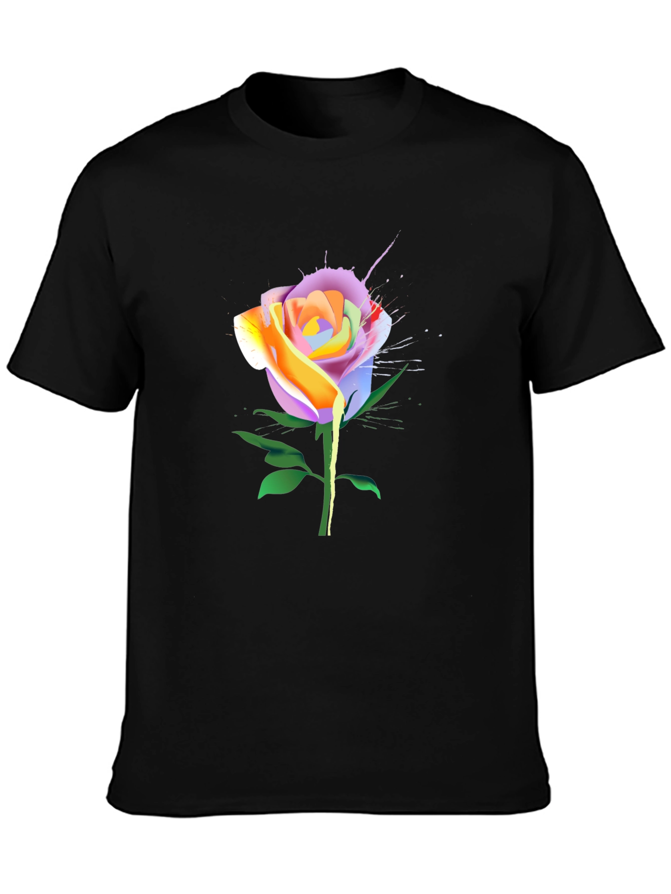 Black Rainbow Rose Graphic Tee - Unique Floral Design view 3
