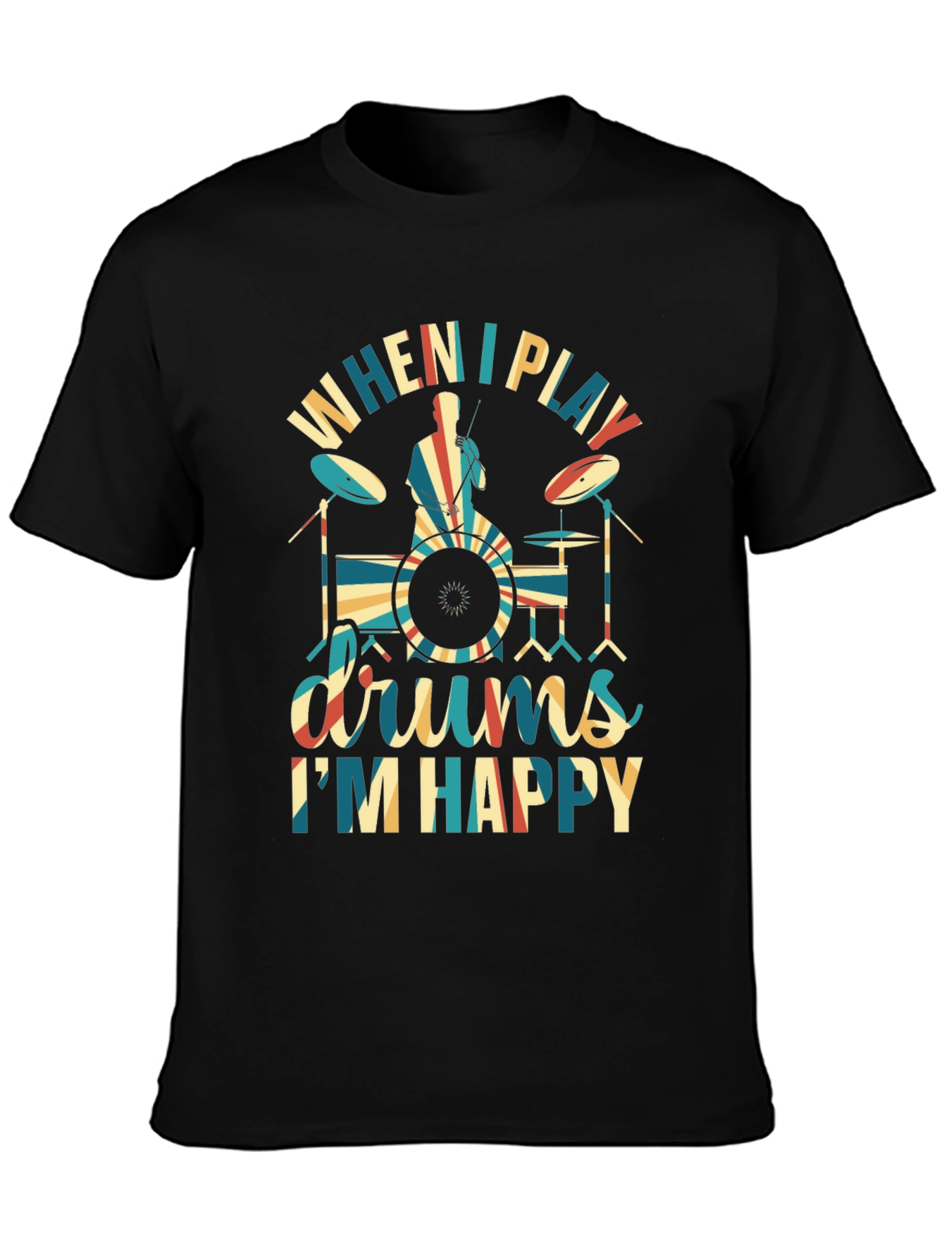 Black Drummer T-Shirt: When I Play Drums, I'm Happy view 3