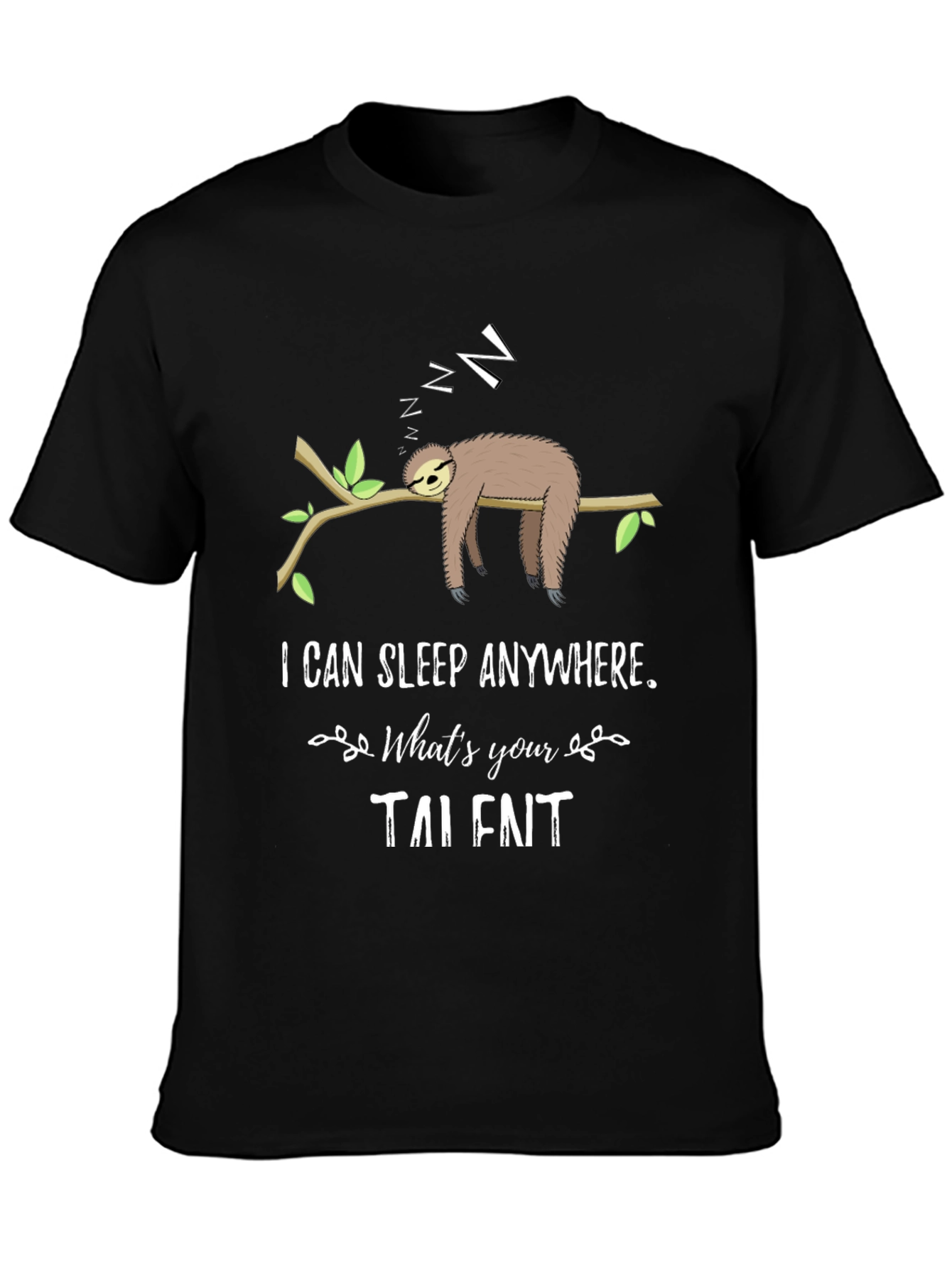 Black Funny Sloth Sleeping T-Shirt - I Can Sleep Anywhere view 3