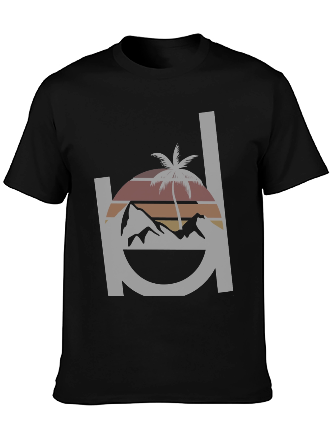 Black Retro Sunset Mountain & Palm Tree Graphic Tee - Black view 3
