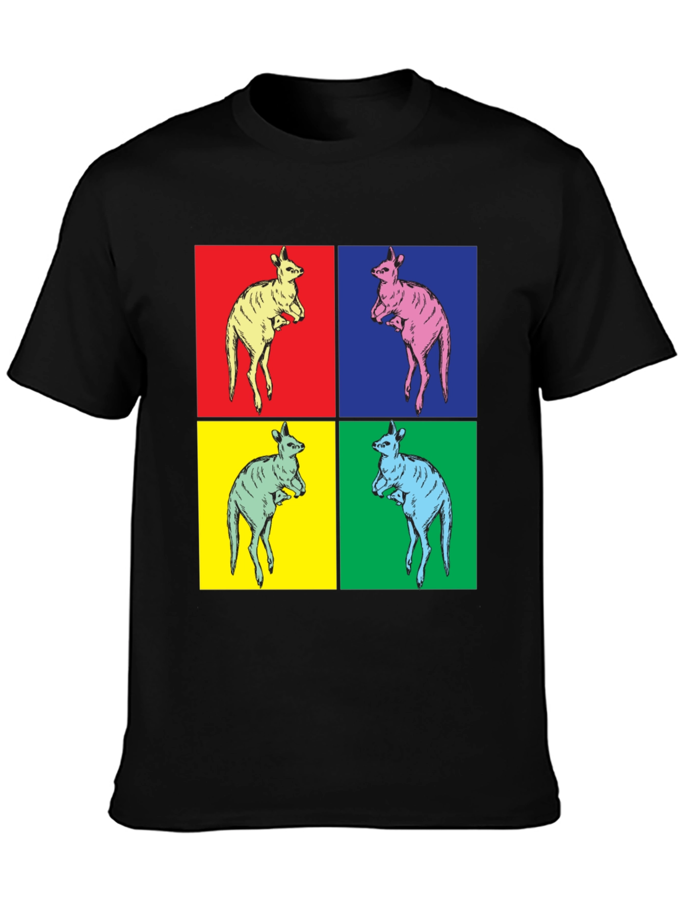 Black Kangaroo Pop Art Black T-Shirt view 3