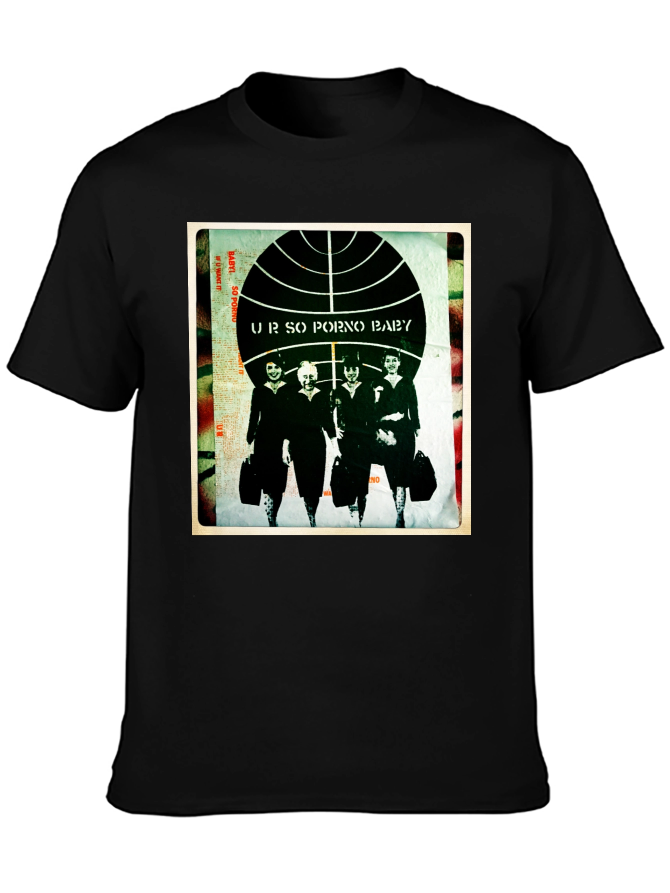 Black Retro Graphic T-Shirt - "UR SO PORNO BABY" Design view 3