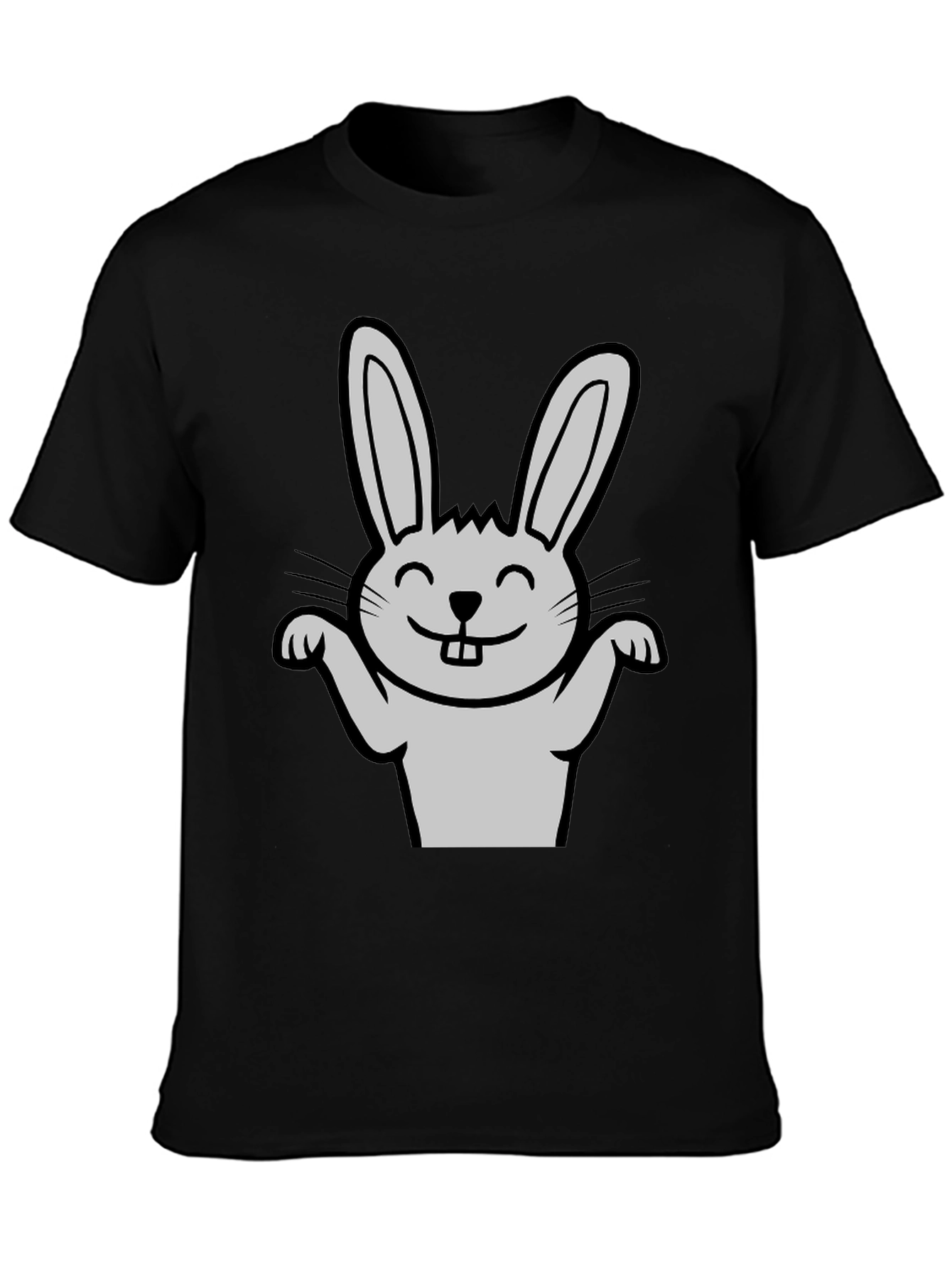 Black Funny Rabbit Graphic Tee - Black Casual T-Shirt view 3