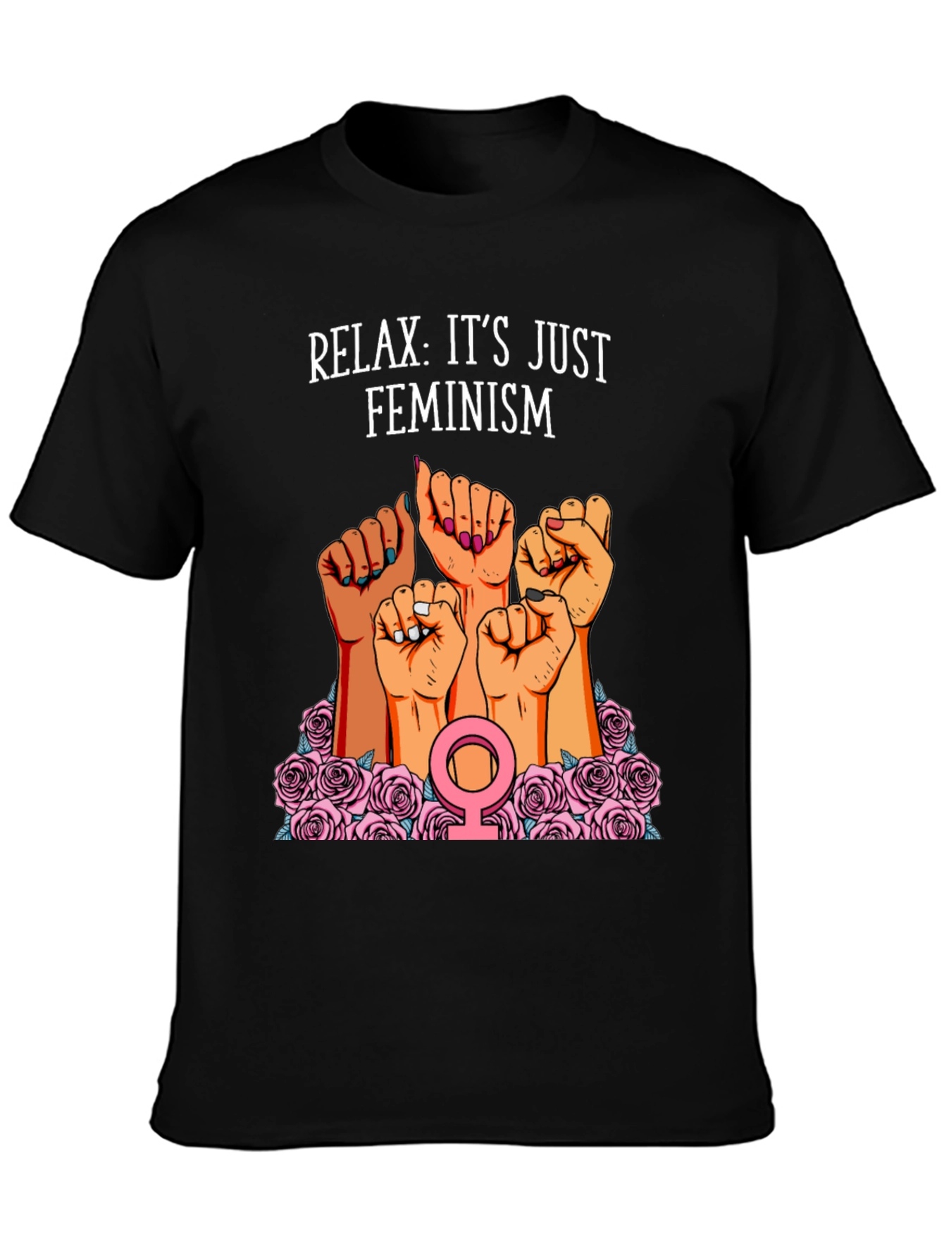 Black Feminist Power T-Shirt: Relax, It's Just Feminism! view 3