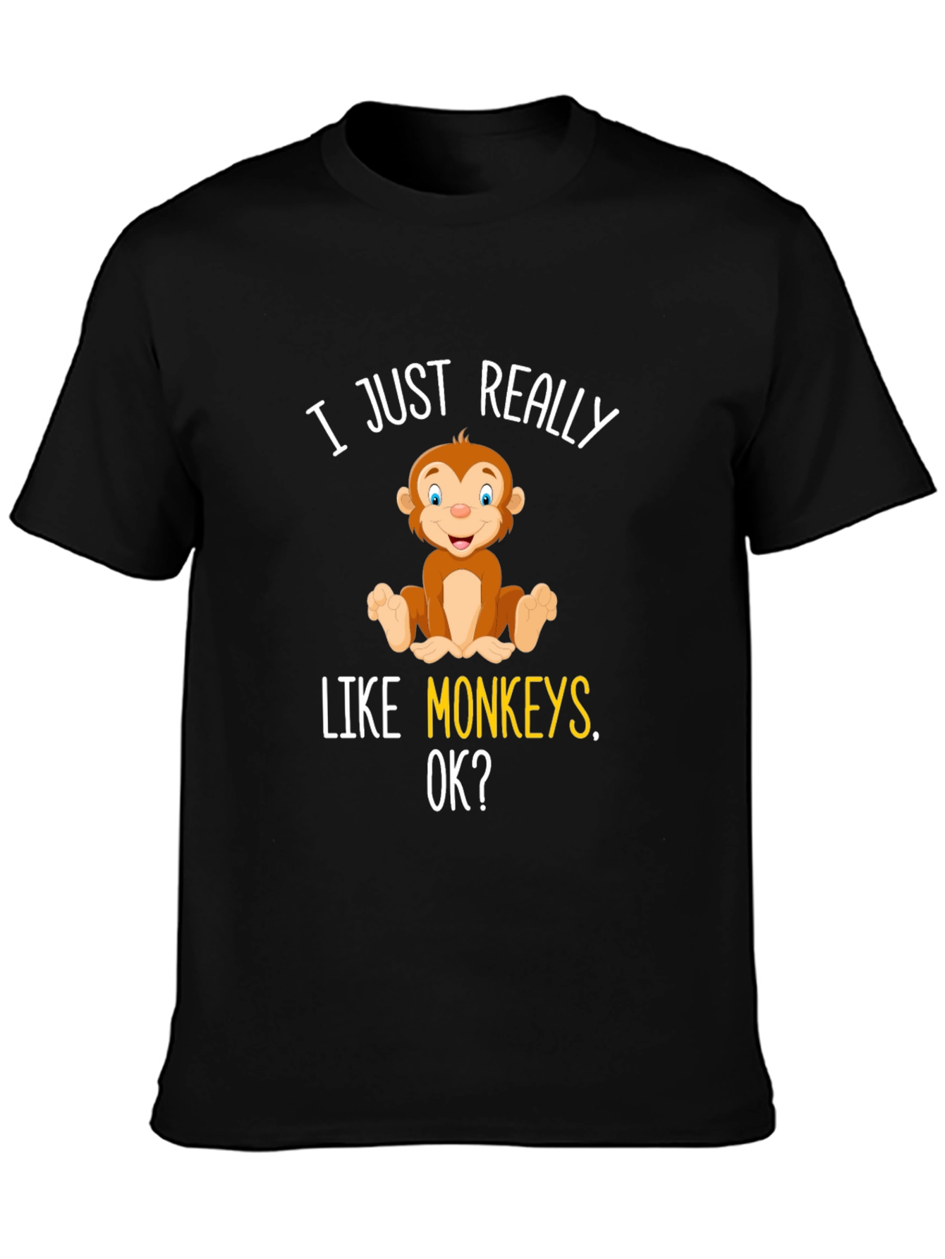 Black I Just Really Like Monkeys T-Shirt view 3